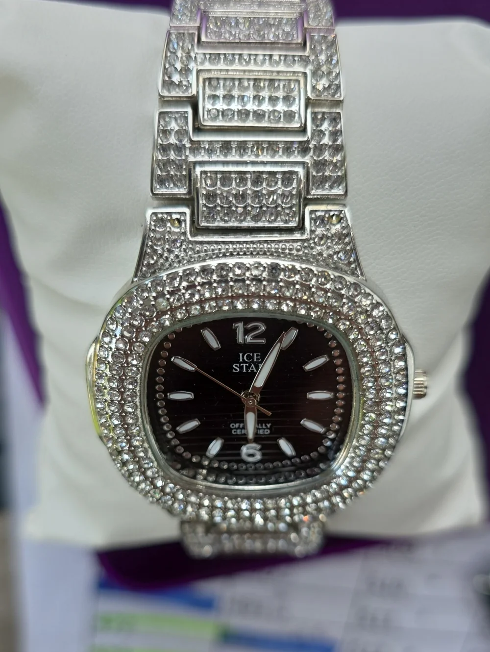 550.  Silver Men’s Crystal Bracelet Watch - Black Dial